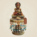 Brass Kuber Idol with Multicolour Jewellery Work on Chowki 7.5" - Luxeartisanship