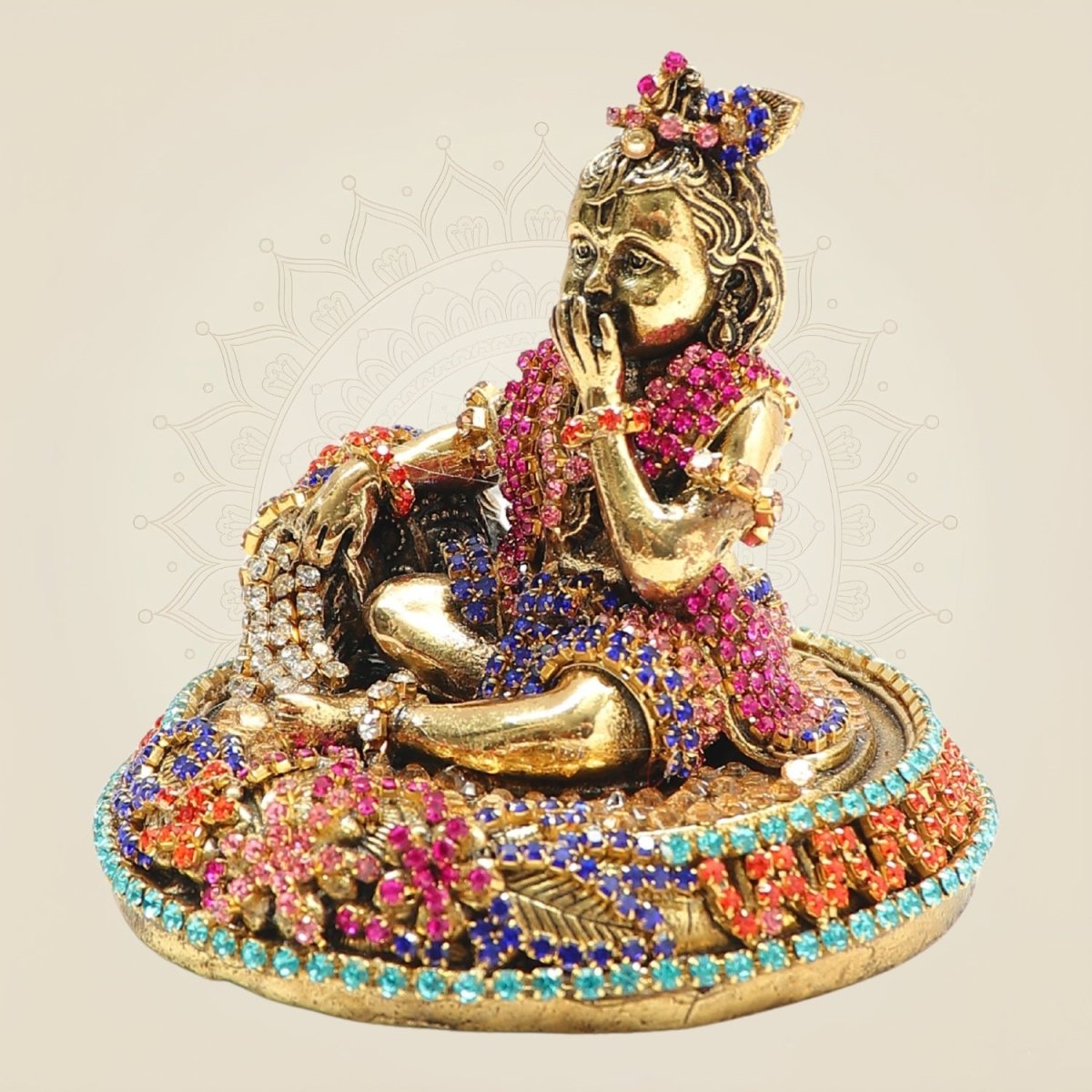 Brass Laddu Gopal Statue with Rhinestone Work