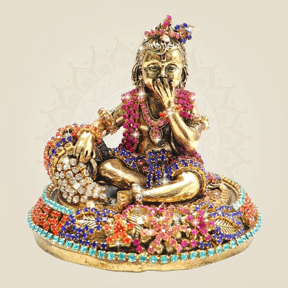 Brass Laddu Gopal Idol with Rhinestone Work