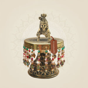 Brass Laddu Gopal on Chowki Cute Kanha Ji Idol for Bhakti Décor 5" - Luxeartisanship