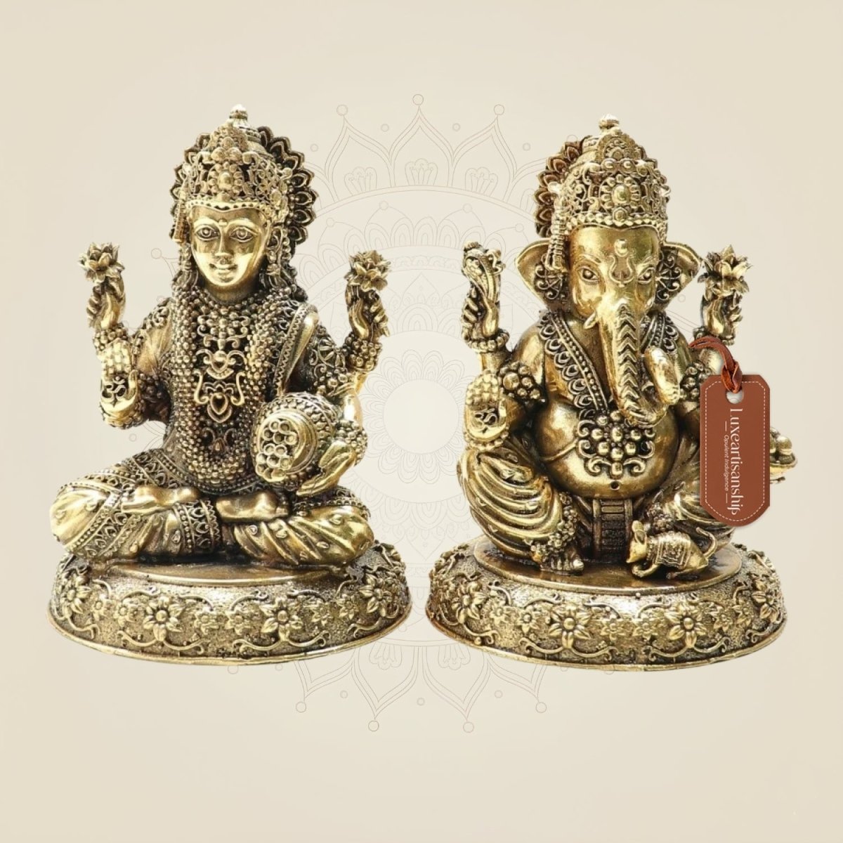 Brass Lakshmi and Ganesha Idol Pair 4" – Detailed Decorative Set