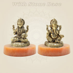 Brass Lakshmi and Ganesha Idol Pair 4" – Detailed Decorative Set - Luxeartisanship