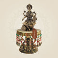 Brass Lakshmi Lotus Idol on Chowki 6.5"– Fine Engraving Work - Luxeartisanship