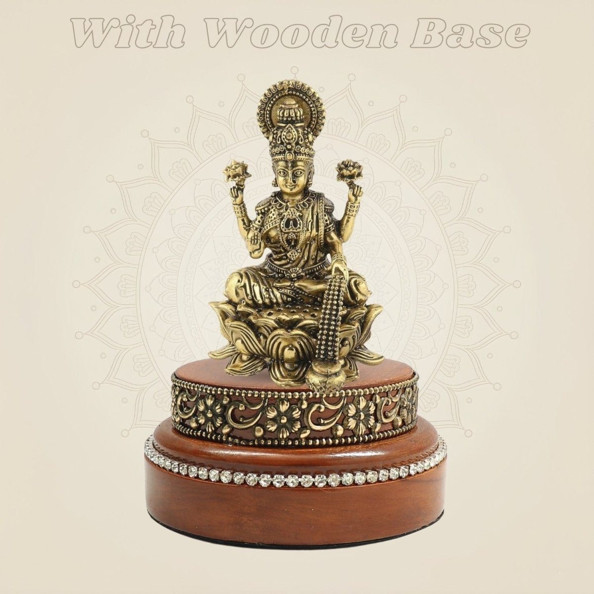 Brass Lakshmi Murti on Wooden Base - Luxeartisanship