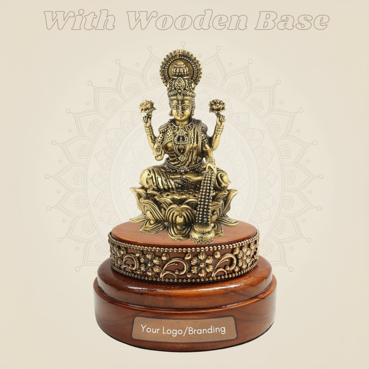Brass Lakshmi Murti on Wooden Base - Luxeartisanship