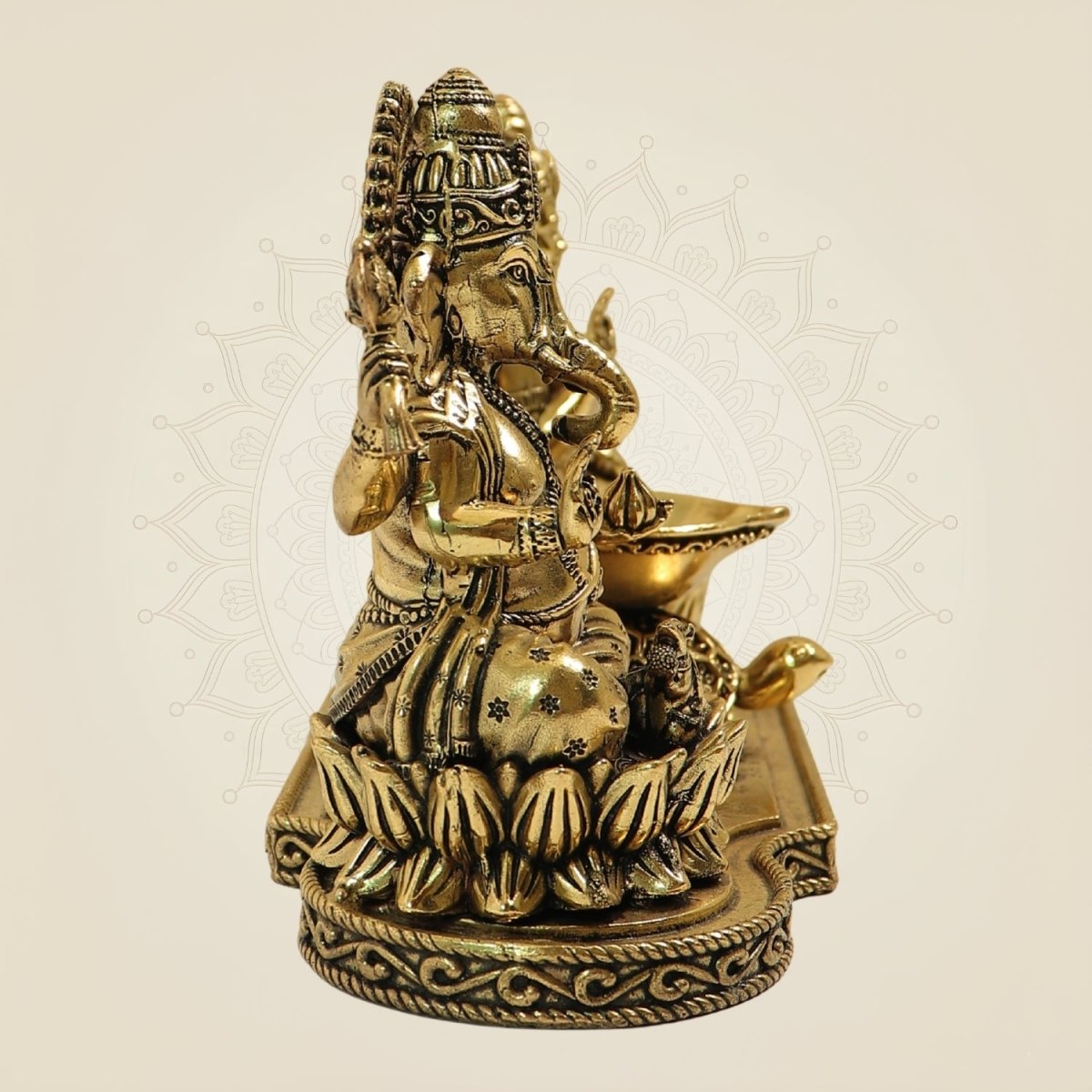 Brass Laxmi Ganesh Idol with Tortoise Diya 4.5 Inch – Prosperity & Wealth Decor - Luxeartisanship