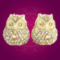 Brass Owl Pair Figurine Decorated with Rhinestones 3" - Luxeartisanship