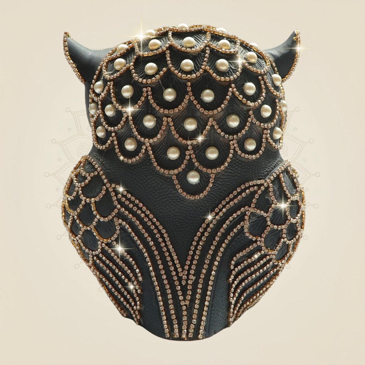Brass Owl Showpiece 7" with Rhinestone Work for Decor and Vastu - Luxeartisanship