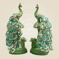 Brass Peacock Figurine on Tree Trunk with Sparkling Jewellery Stones - Luxeartisanship