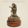 Brass Radha Krishna Idol 4″ Crafted on Round Wooden Base - Luxeartisanship