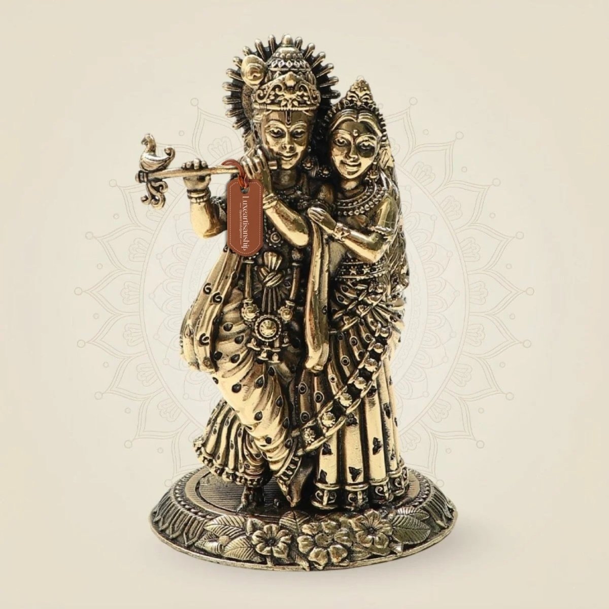 Brass Radha Krishna Idol 4"– Graceful Flute-Playing Murti for Home