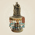 Brass Radha Krishna Idol with Chowki 7.75" - Display Arrangement Piece - Luxeartisanship