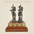 Brass Radha Krishna Murti 5.5" Duo on a Square Wooden Base Display - Luxeartisanship
