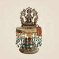 Brass Saraswati Maa Idol on Chowki – Classical Art Form 7.25" - Luxeartisanship