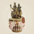 Brass Shiv Parivar Idol on Chowki 10.25" with Shiva Parvati Ganesha Kartikeya - Luxeartisanship