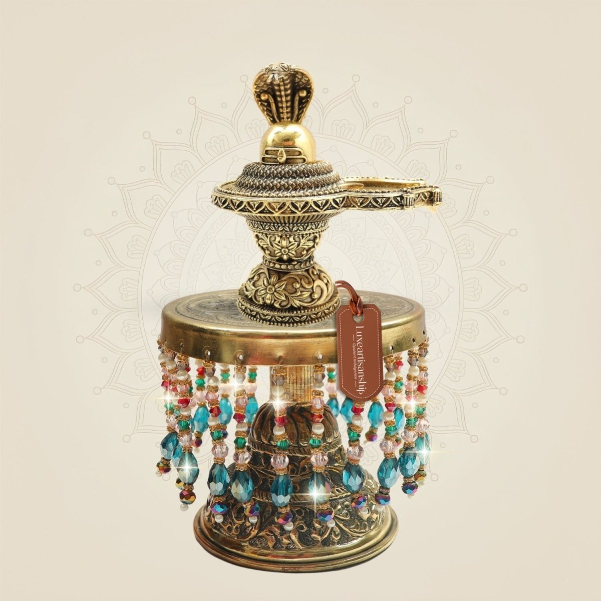 Brass Shiva Lingam with Serpent Hood on Chowki 8.5" - Luxeartisanship