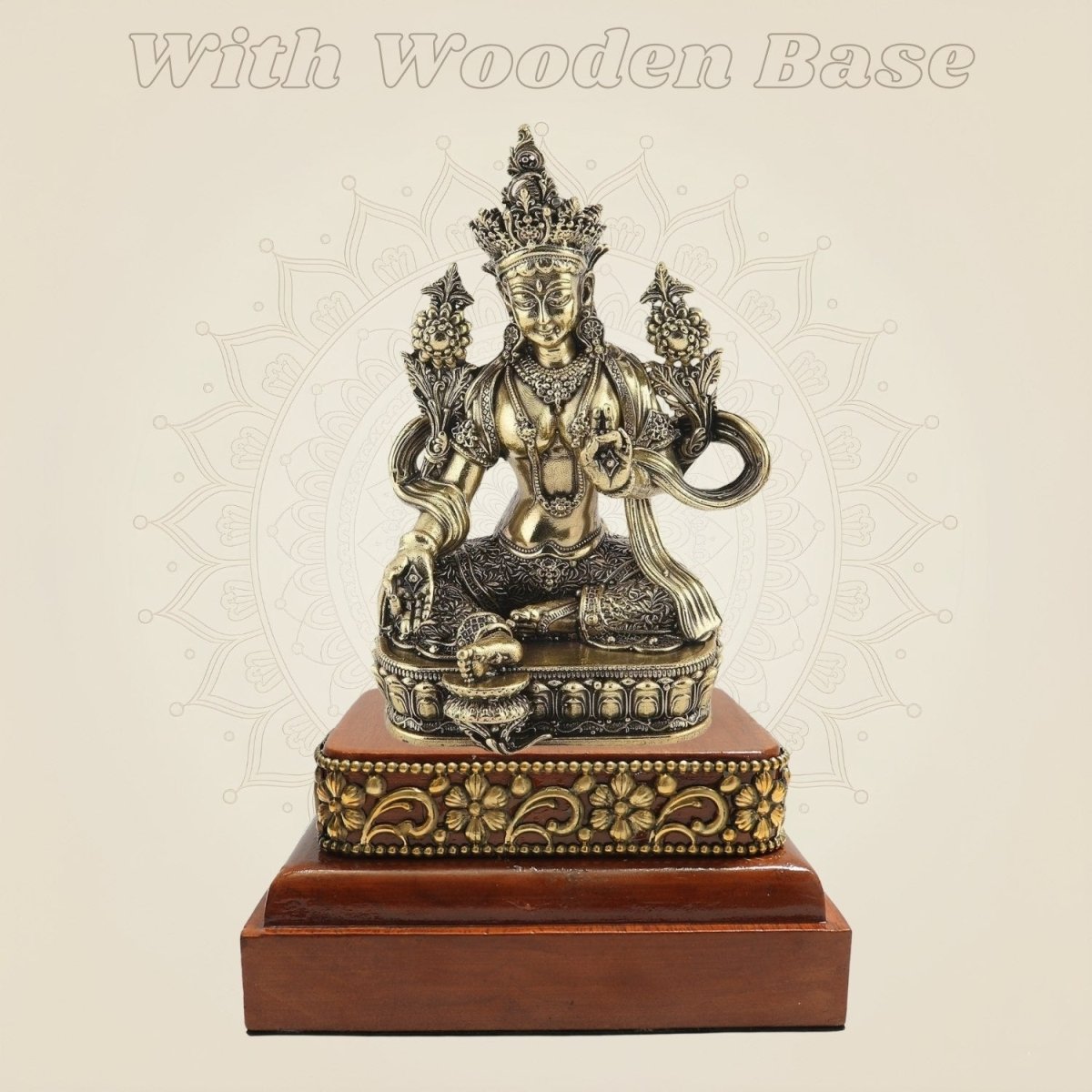 Brass Tara Maa Idol on Wood Base Sacred Display