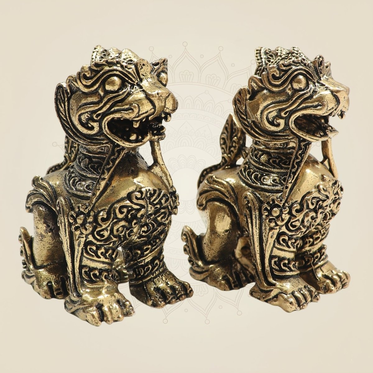 Brass Yali Guardian Lion 3"– Majestic Keeper of Strength (Set of 2) - Luxeartisanship