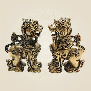 Brass Yali Guardian Lion 3"– Majestic Keeper of Strength (Set of 2) - Luxeartisanship