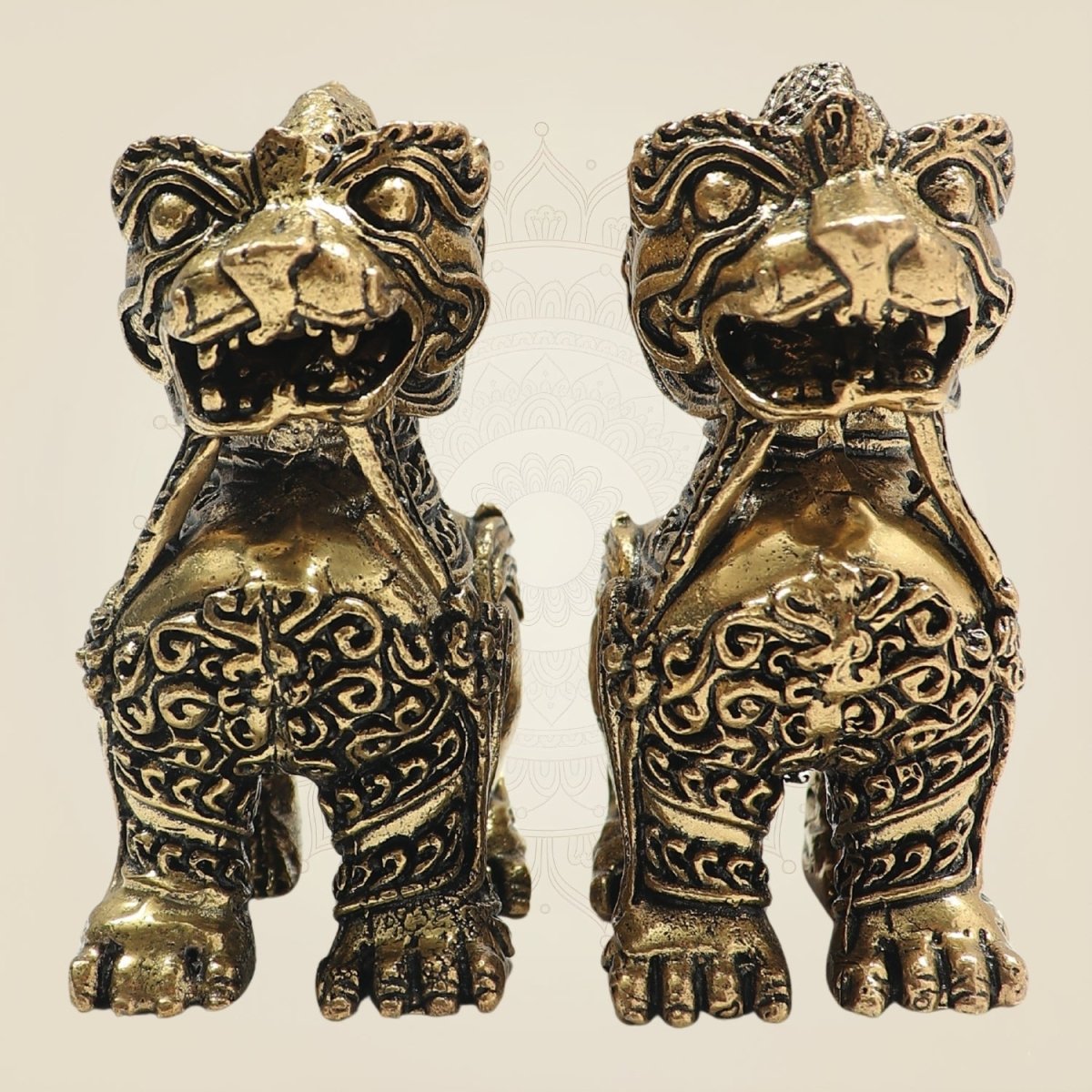 Brass Yali Guardian Lion 3"– Majestic Keeper of Strength (Set of 2) - Luxeartisanship
