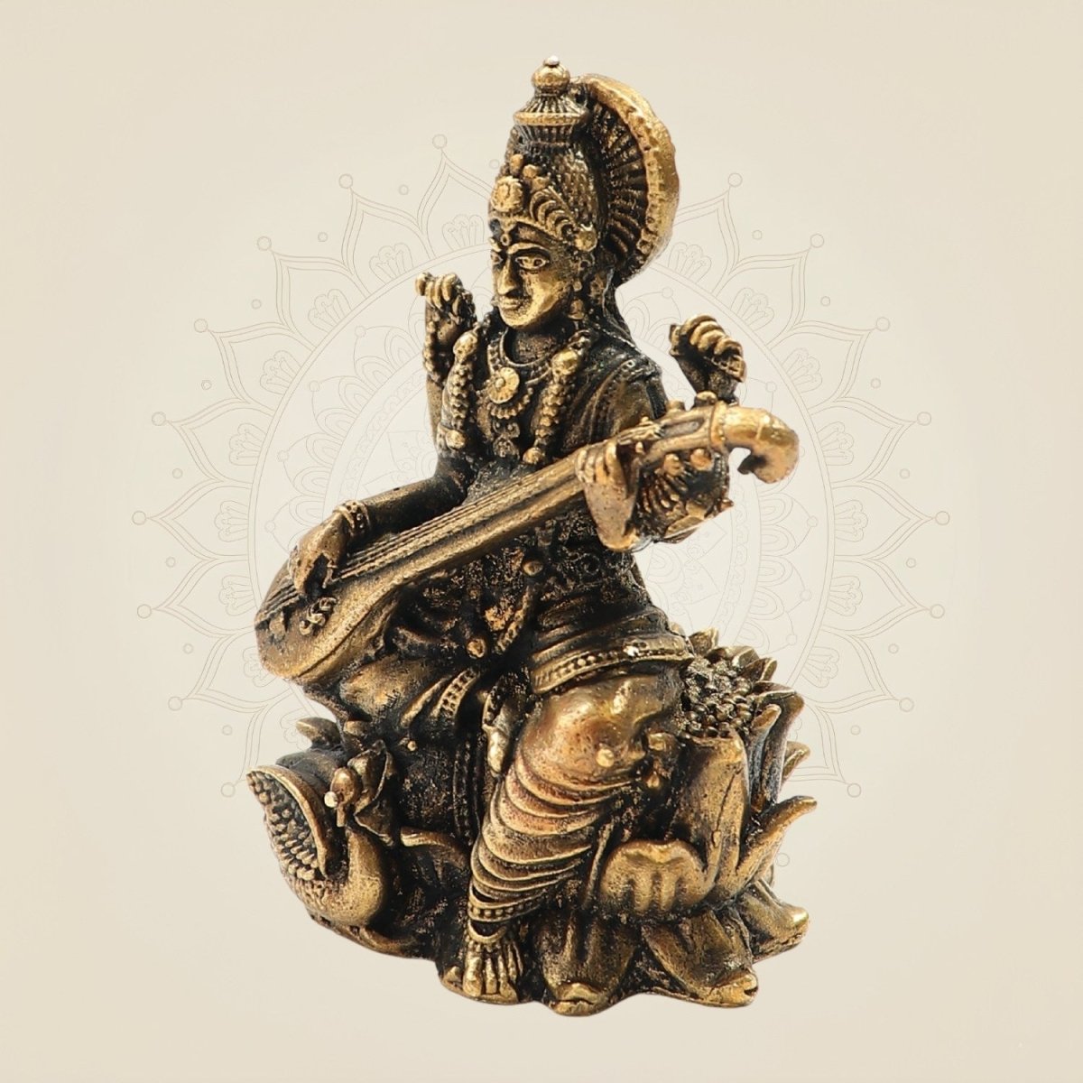 Bronze Chaturbhuja Saraswati Statue - Luxeartisanship