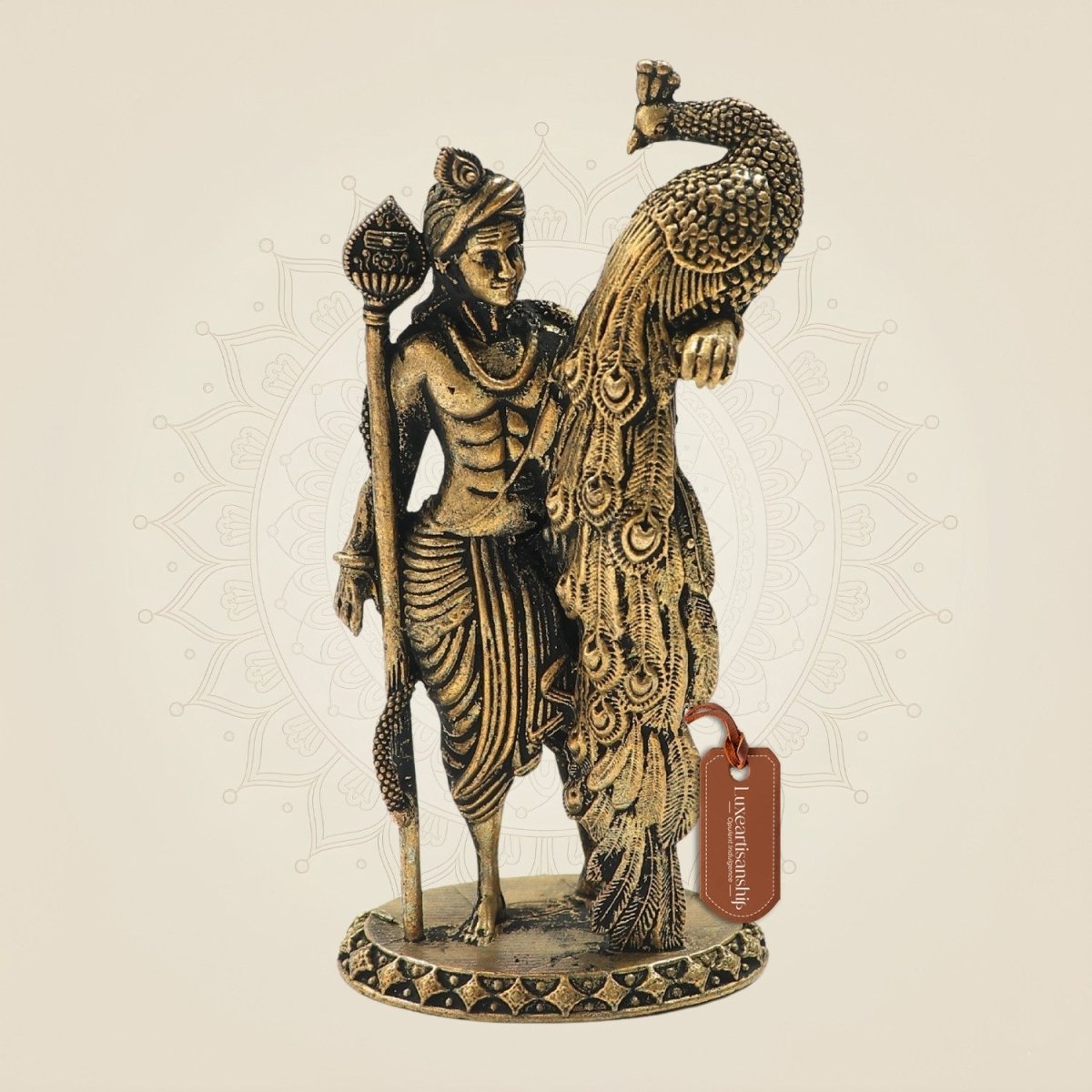 Bronze Murugan with Peacock Panchaloha Statue 4"