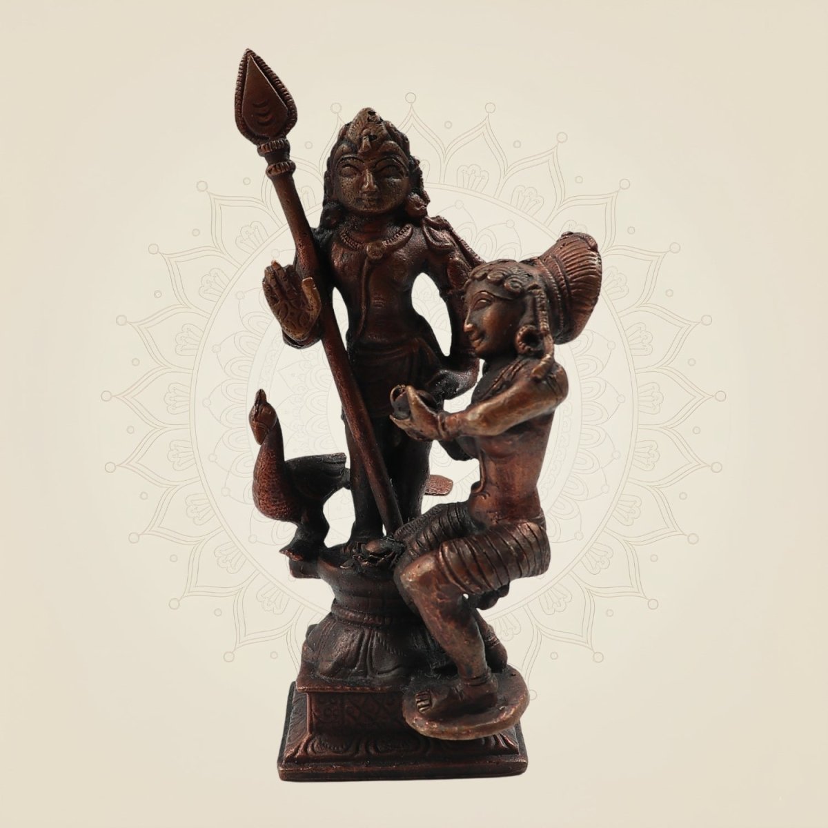 Copper Lord Murugan with DevaSena 6"– Handcrafted Statue of Divine Grace - Luxeartisanship