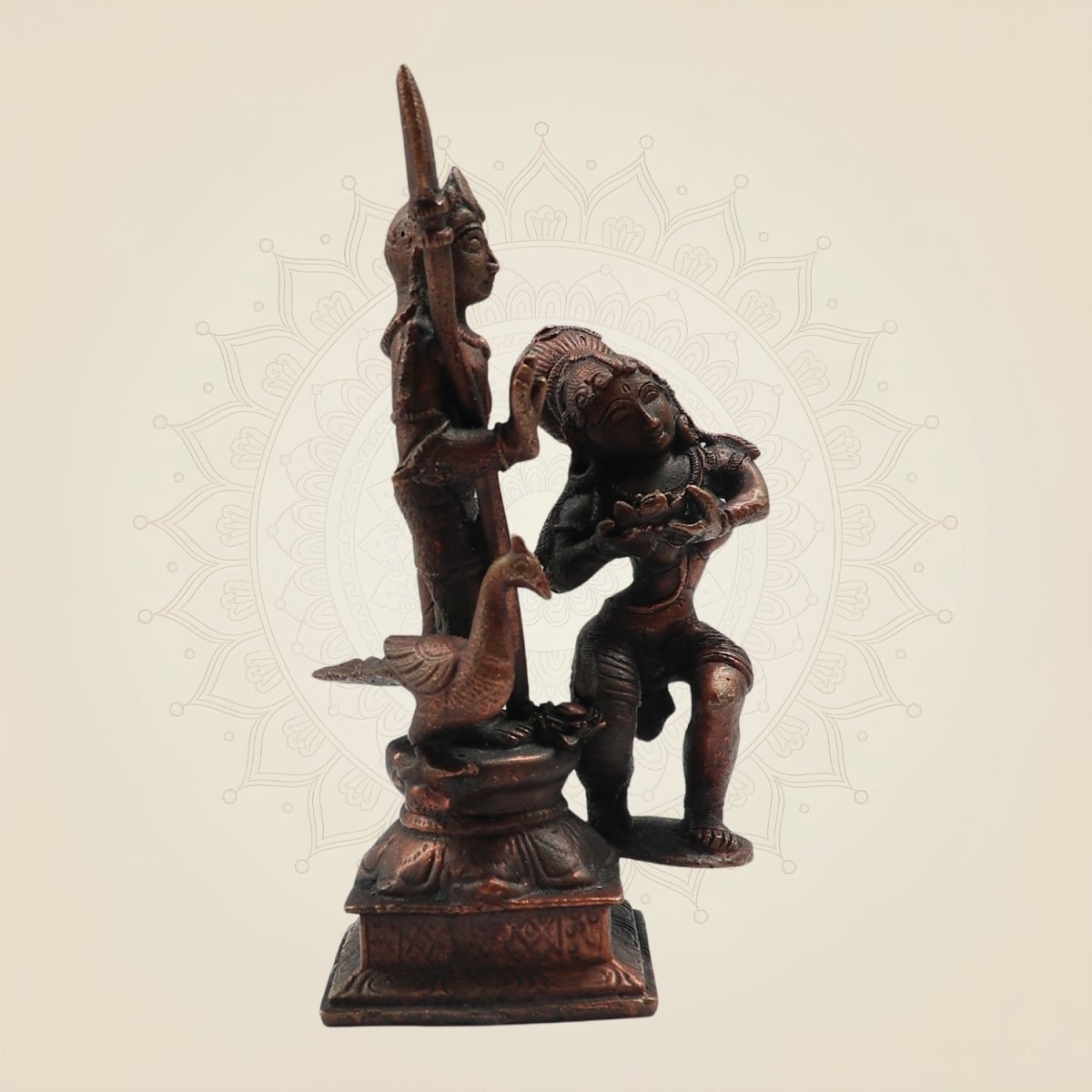 Copper Lord Murugan with DevaSena 6"– Handcrafted Statue of Divine Grace - Luxeartisanship