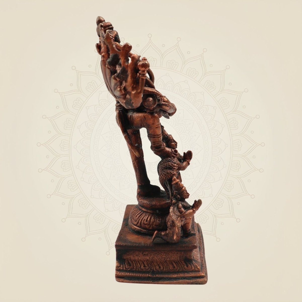 Copper Lord Narsimha Idol with Garuda & Prahlada – Handcrafted Pure statue of Protection 6.75" - Luxeartisanship