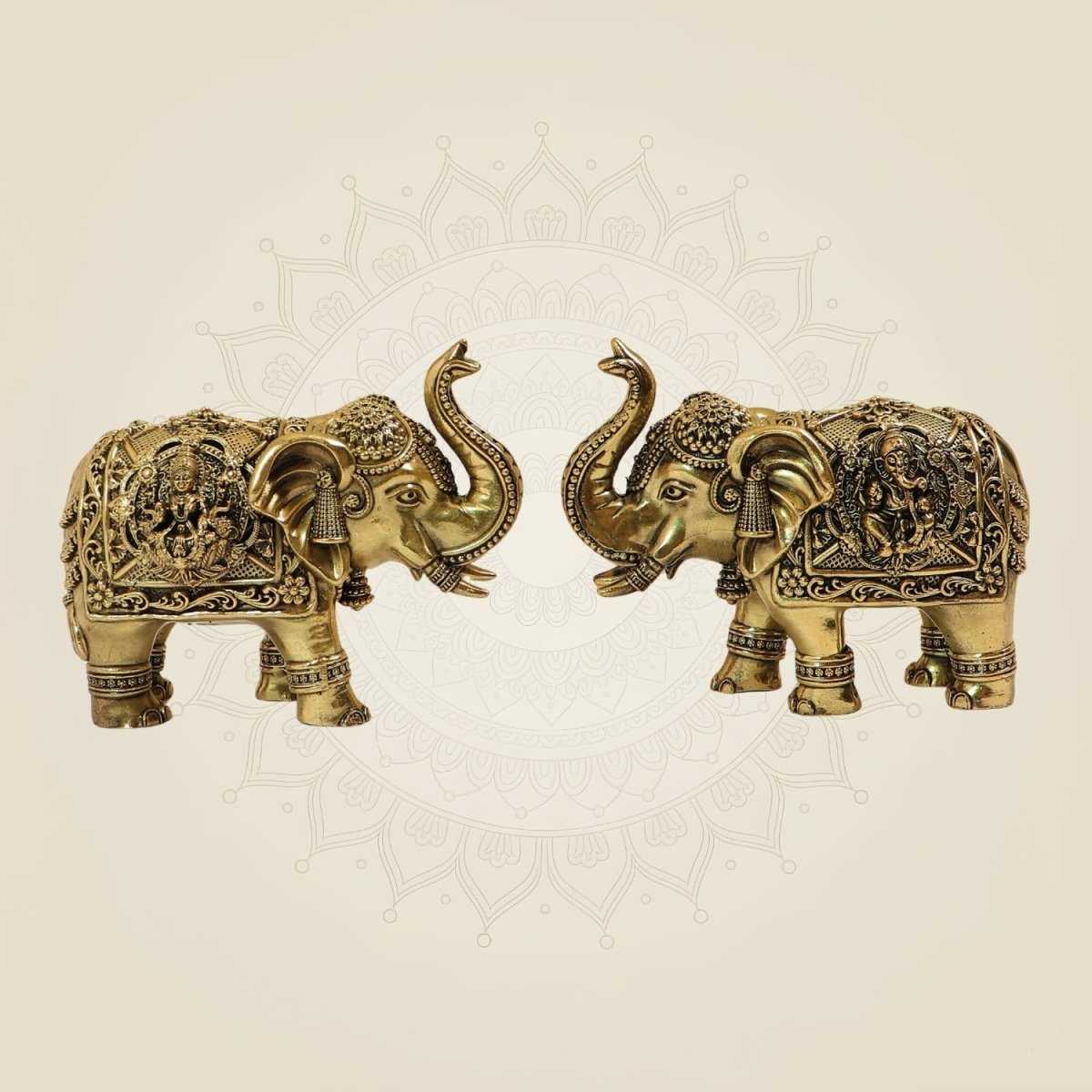 Decorative Brass Elephant Pair Statues with Trunk Up – 5 Inch Prosperity & Vastu Accent - Luxeartisanship