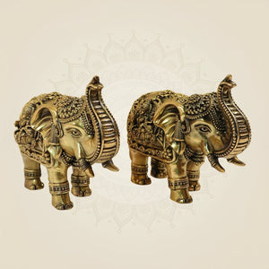 Decorative Brass Elephant Pair Statues with Trunk Up – 5 Inch Prosperity & Vastu Accent - Luxeartisanship