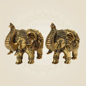 Decorative Brass Elephant Pair Statues with Trunk Up – 5 Inch Prosperity & Vastu Accent - Luxeartisanship