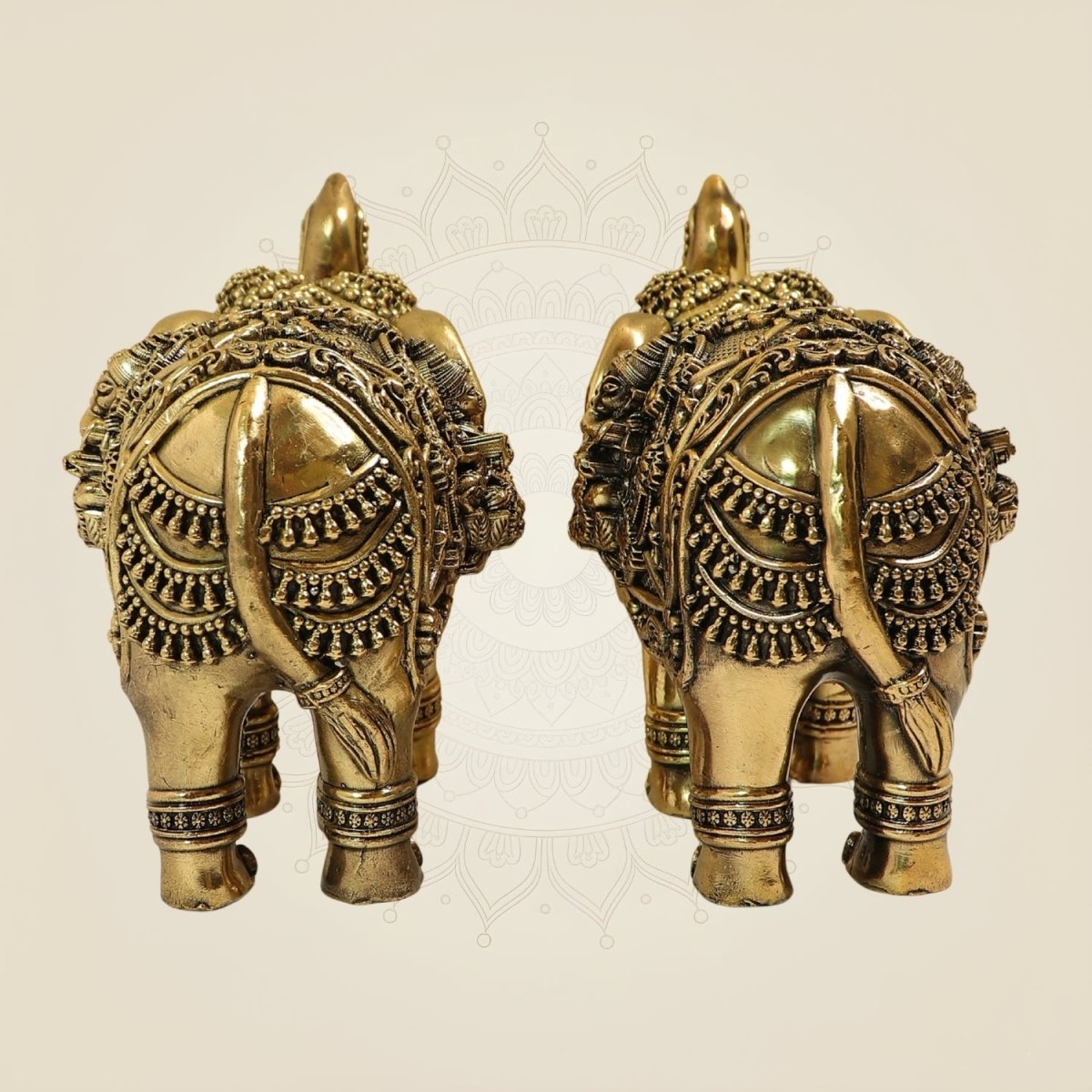 Decorative Brass Elephant Pair Statues with Trunk Up – 5 Inch Prosperity & Vastu Accent - Luxeartisanship