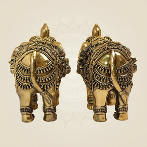 Decorative Brass Elephant Pair Statues with Trunk Up – 5 Inch Prosperity & Vastu Accent - Luxeartisanship