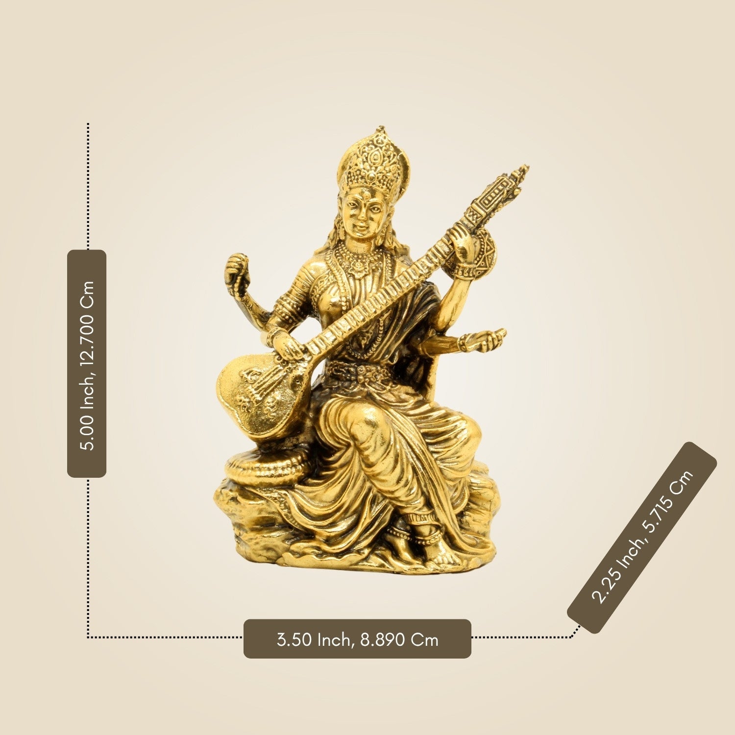 Brass Saraswati Maa Idol 5" – Handcrafted Maa Saraswati Murti for Temple & Study Room