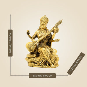 Brass Saraswati Maa Idol 5" – Handcrafted Maa Saraswati Murti for Temple & Study Room
