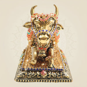 Brass Nandi Bull Statue with Rhinestone Work