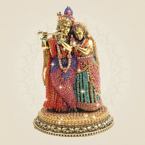 Brass Radha Krishna Murti with Rhinestone Detailing