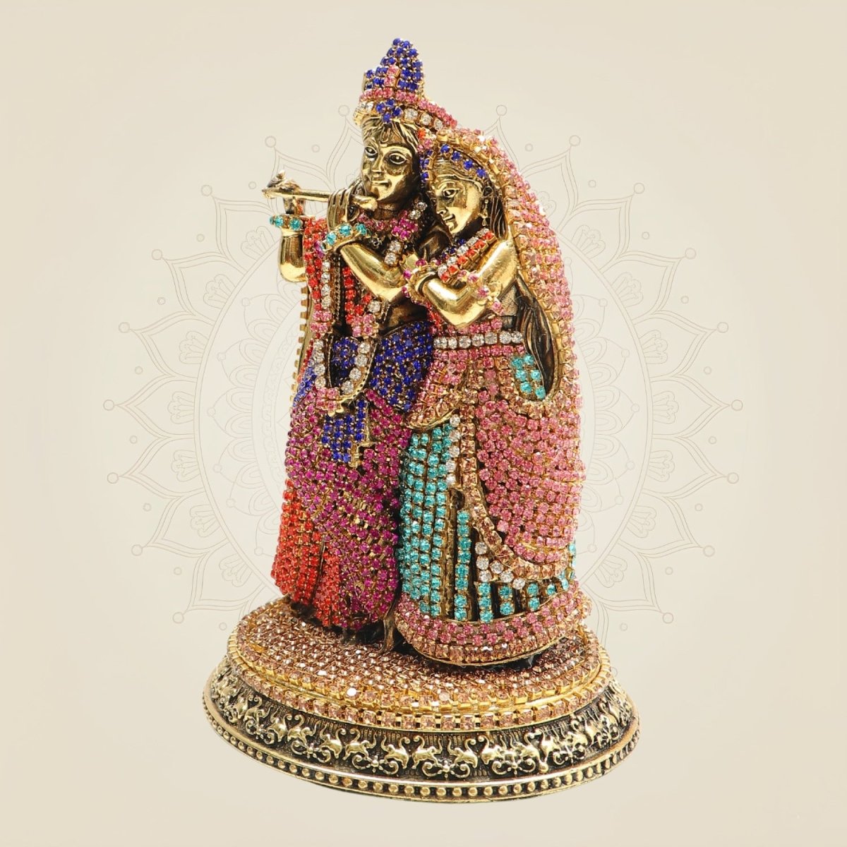 Radha Krishna Brass Murti with Rhinestone Detailing