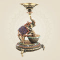 Elephant Brass Diya 6 Inch Oil Deepam with Rhinestone Work - Luxeartisanship