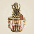 Ganesh Brass Idol on Chowki Highlighting Four Arm Structure 8.75" - Luxeartisanship
