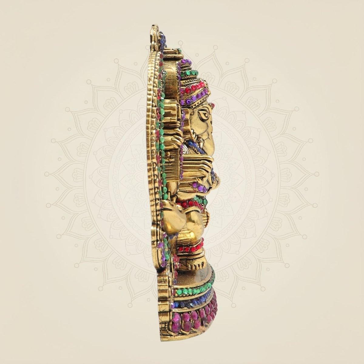 Ganesha Brass Idol 6" Decorated with Jewellery Stone - Luxeartisanship