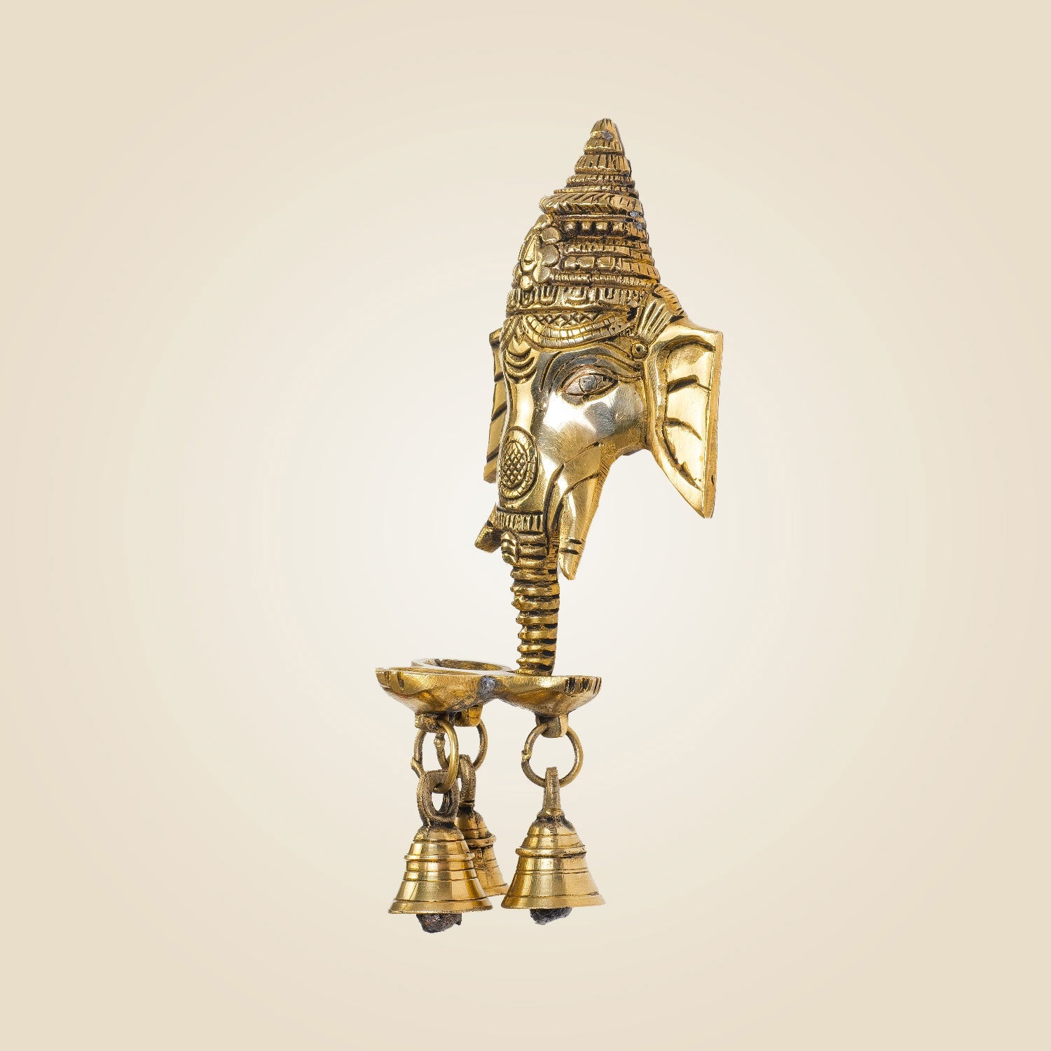 Ganesha Hanging Brass Diya – 8.5" Handcrafted Oil Lamp
