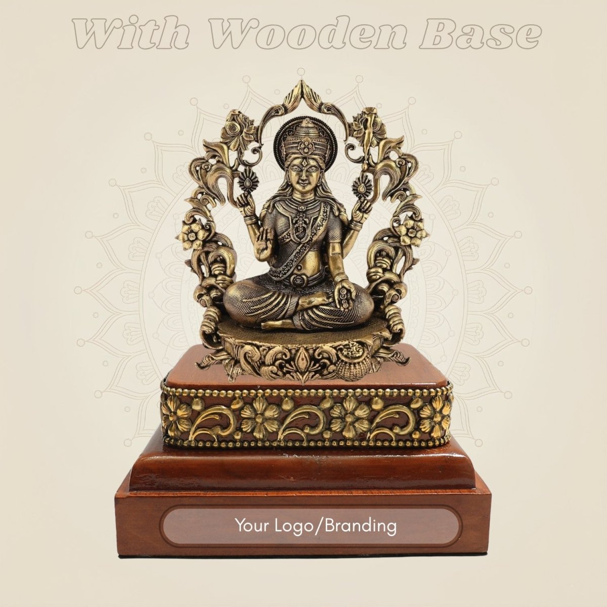 Goddess Lakshmi Darbar Brass Idol 3.75 Inch with Square Wooden Base - Luxeartisanship