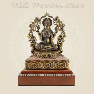 Goddess Lakshmi Darbar Brass Idol 3.75 Inch with Square Wooden Base - Luxeartisanship