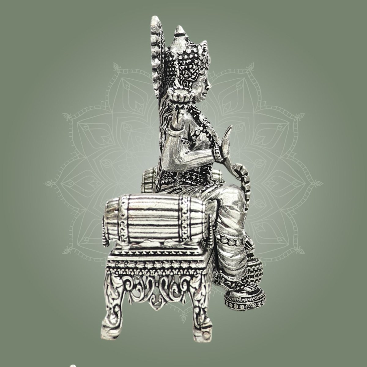Goddess Lakshmi Silver Plated Brass Idol on Singhasan 3.5" - Luxeartisanship