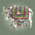 Kamdhenu Cow with Calf Idol 3.5" Silver - Plated Brass with Jewellery Stone Work - Luxeartisanship