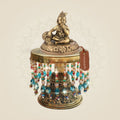 Laddu Gopal Brass Murti on Chowki with Laddu Detail 6.25" - Luxeartisanship
