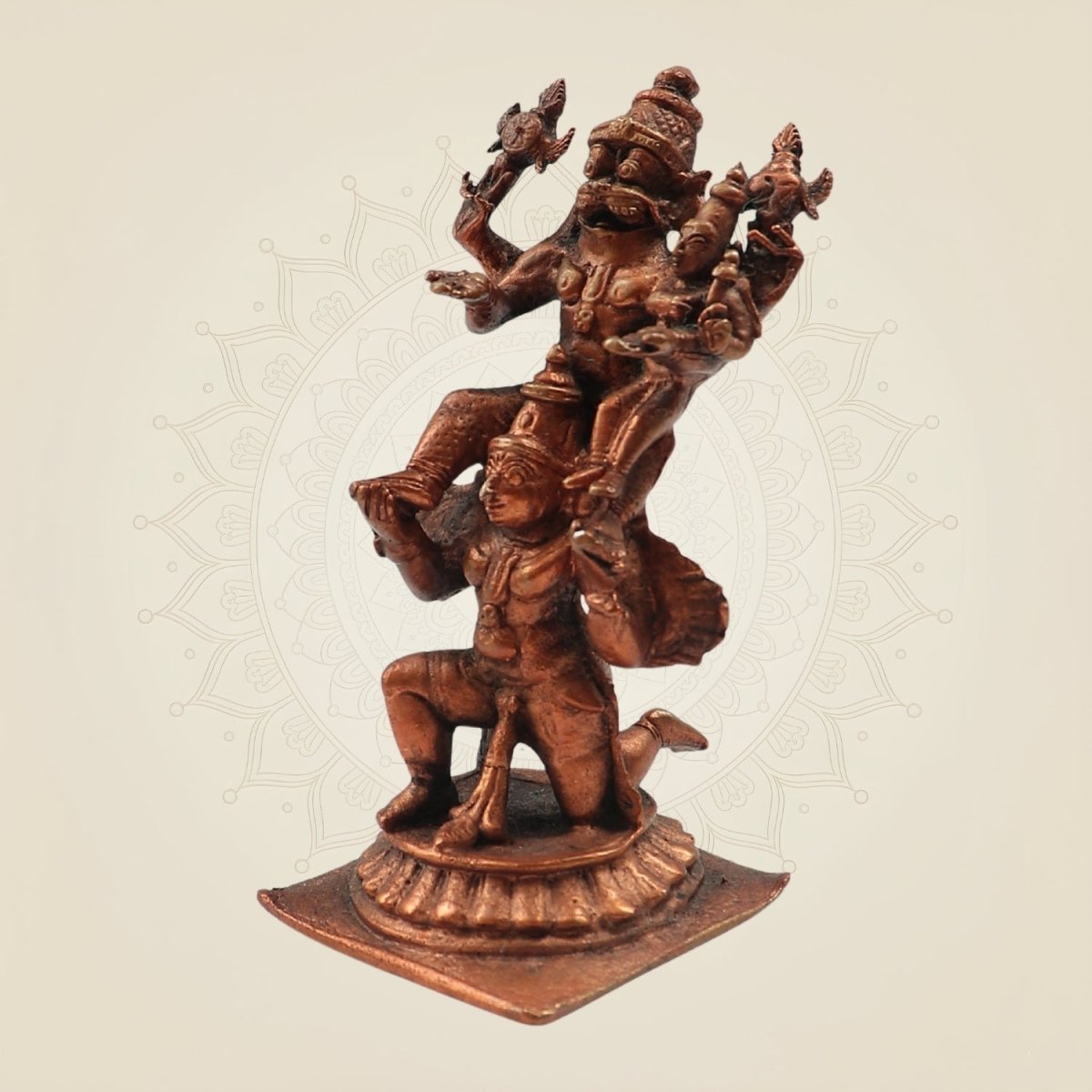 Lakshmi Narasimha on Garuda Copper Idol 4.25 "– Handcrafted Divine Statue - Luxeartisanship