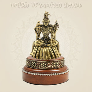 Lalita Devi Brass Idol (4″) Presented on a Hand - Finished Round Wooden Platform - Luxeartisanship